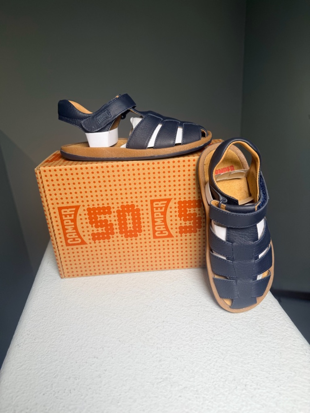 NWT-Camper Boys Navy Leather Strappy Sandals- - Picture 7 of 8